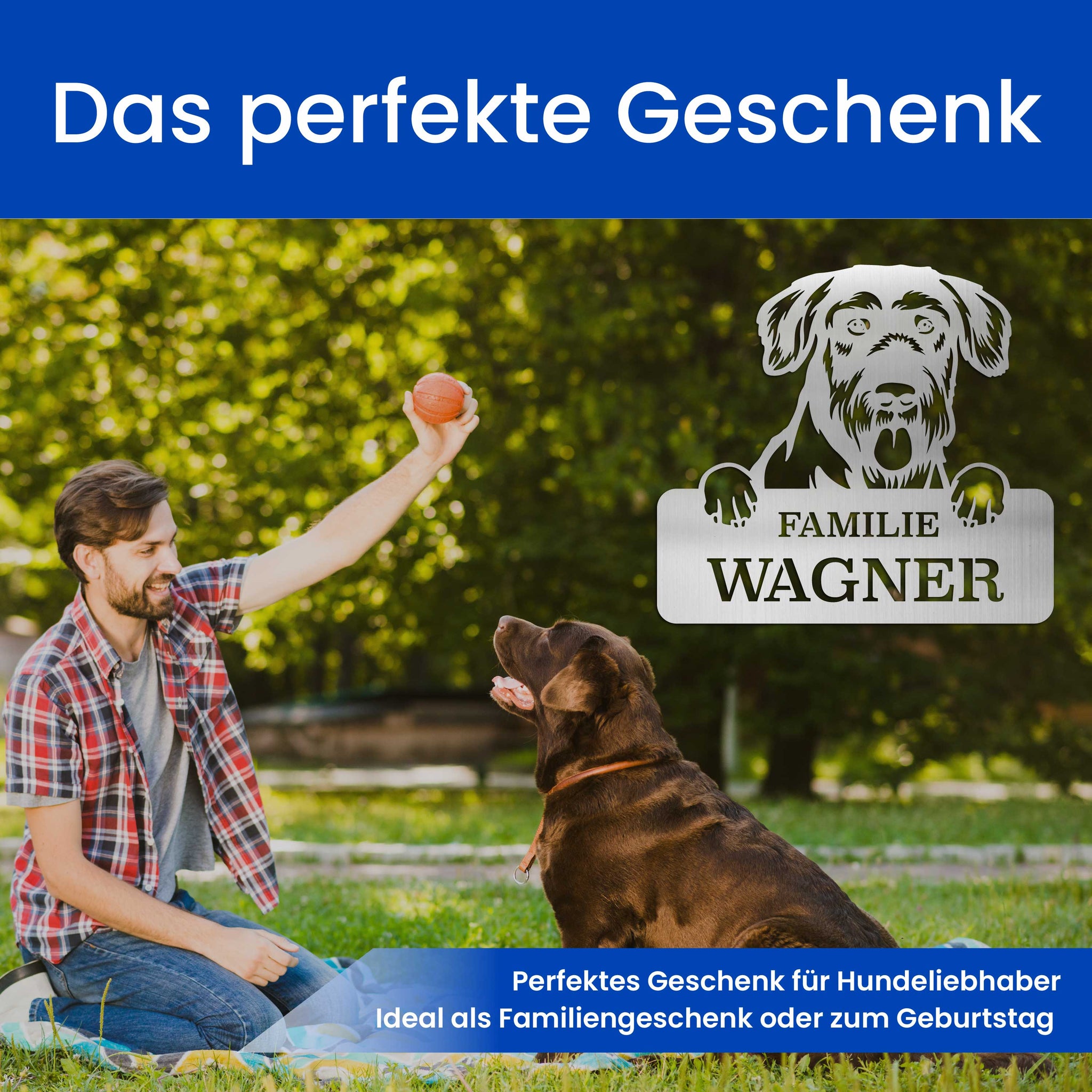Hund auf Schild