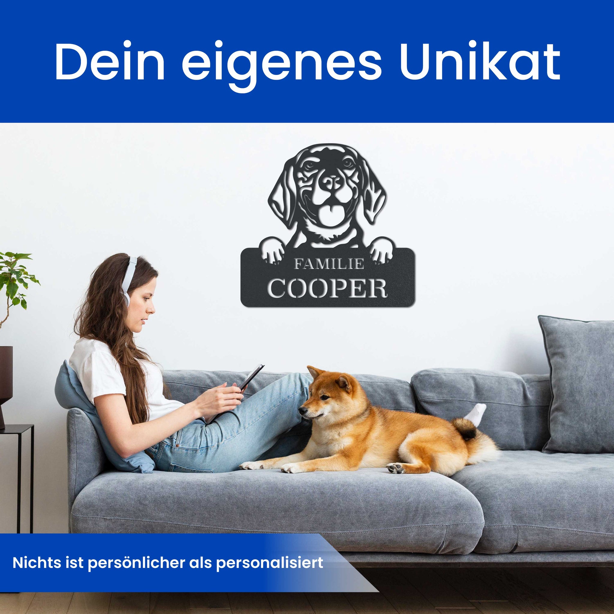 Hund auf Schild
