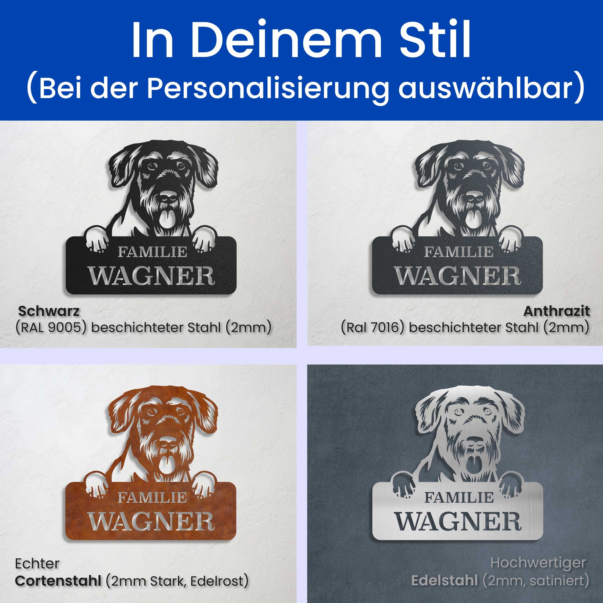 Hund auf Schild