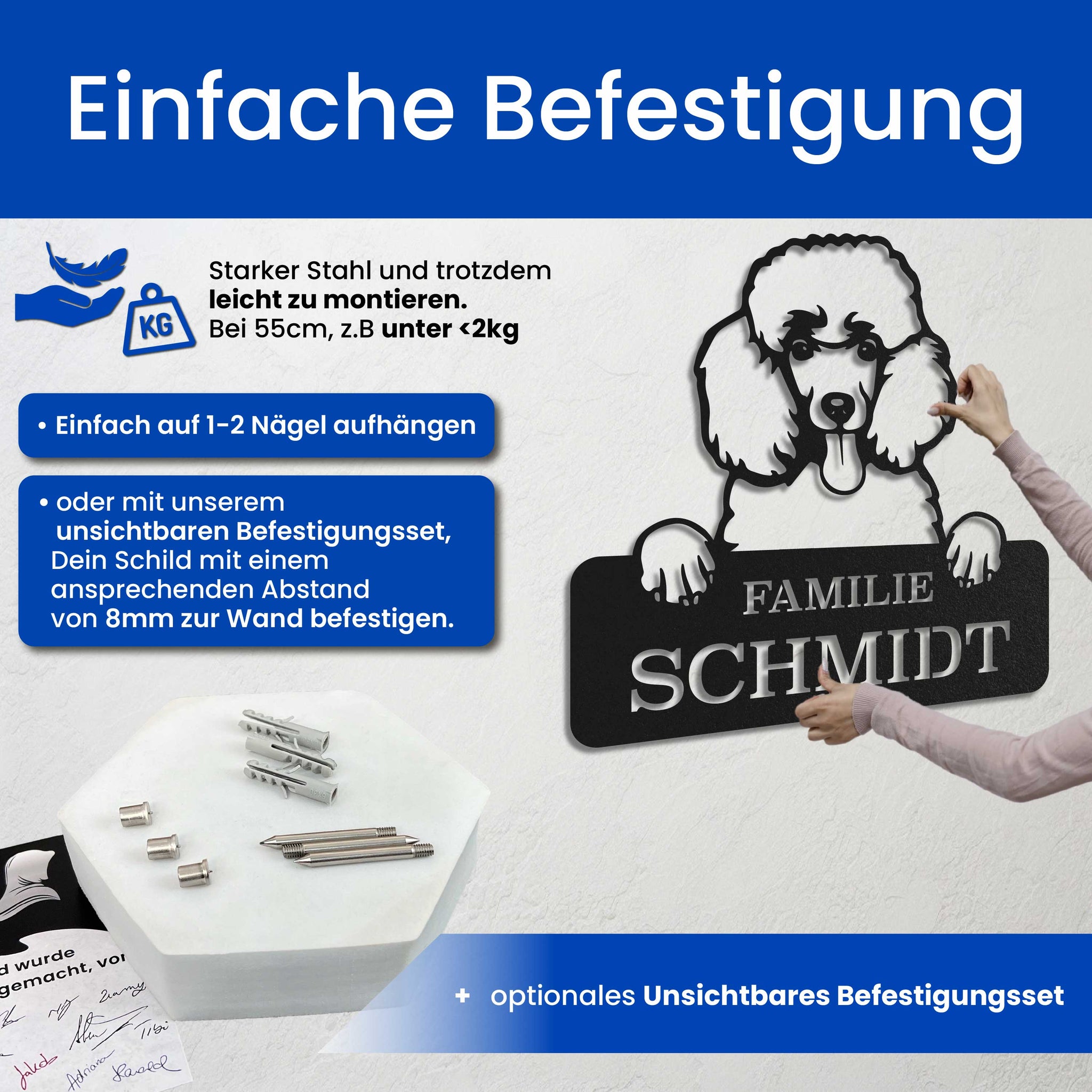 Hund auf Schild