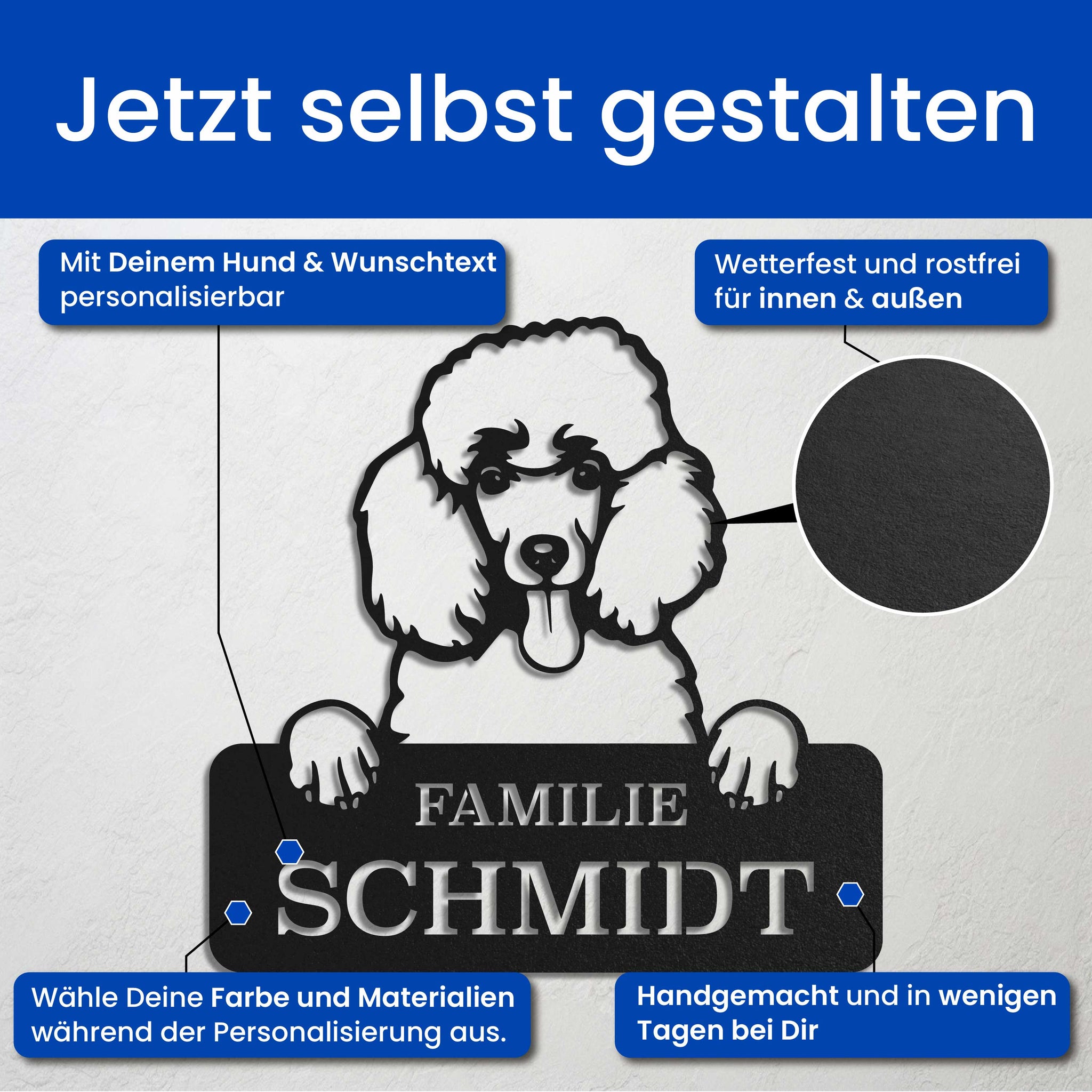 Hund auf Schild
