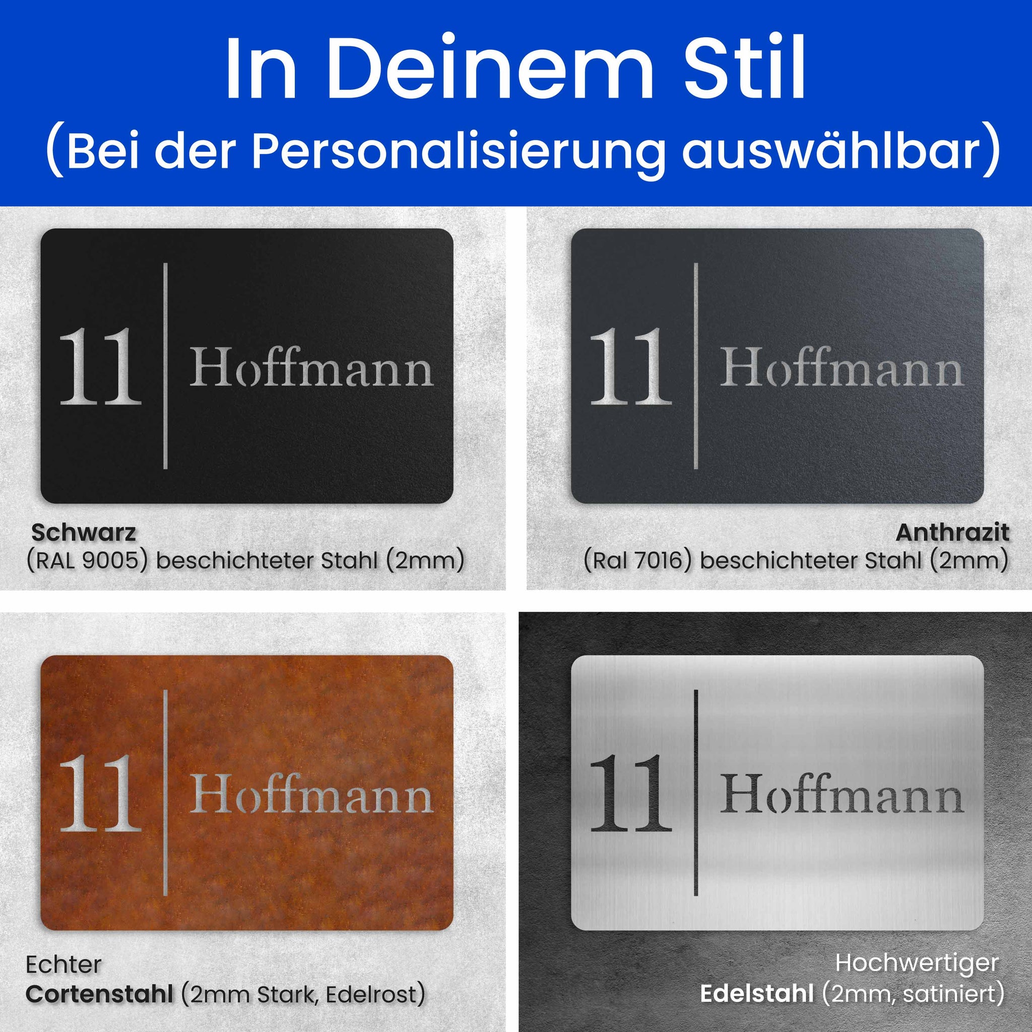 Modernes Nummern und Namensschild