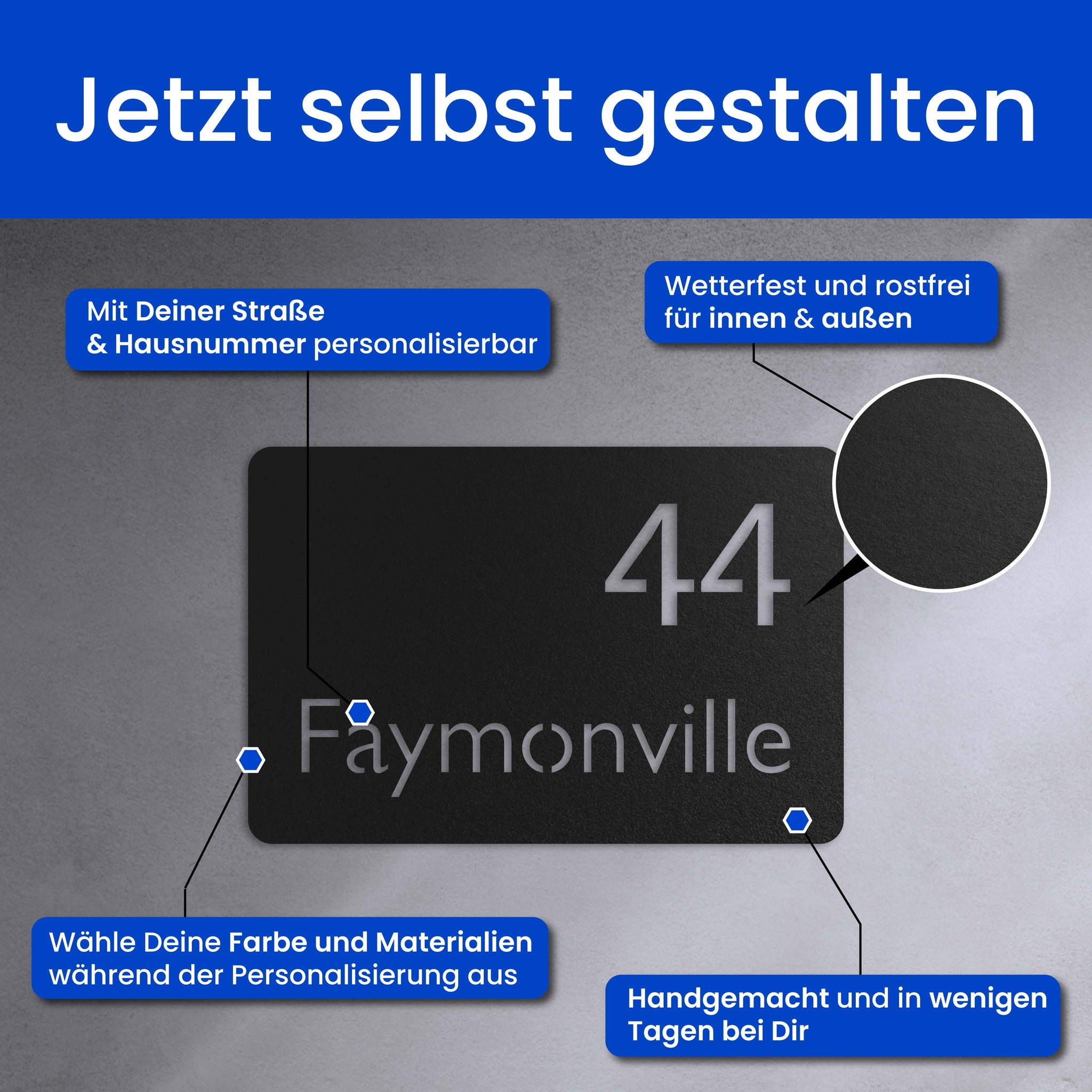 Moderne Nummer- und Namensschild
