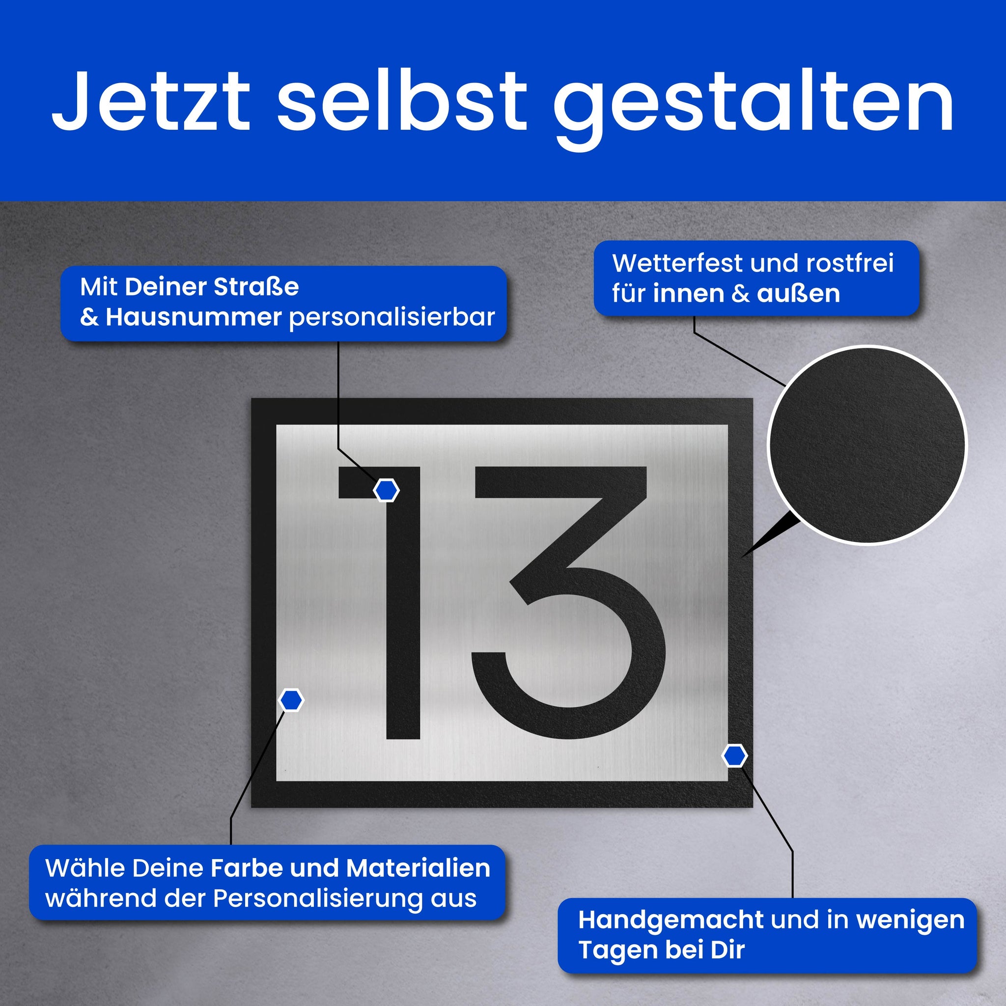 Klassische, zwei-schichtige Hausnummer