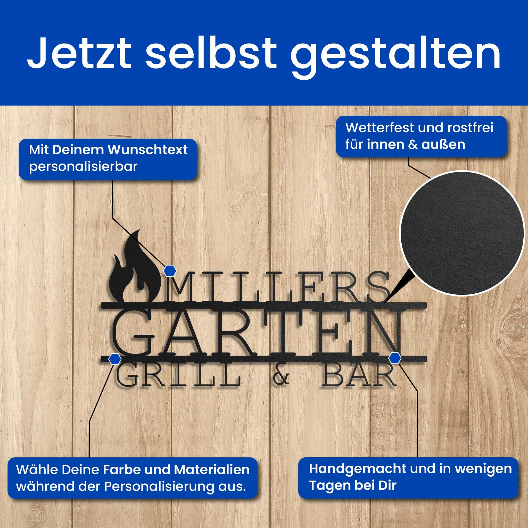 Modernes Garten und Grillschild