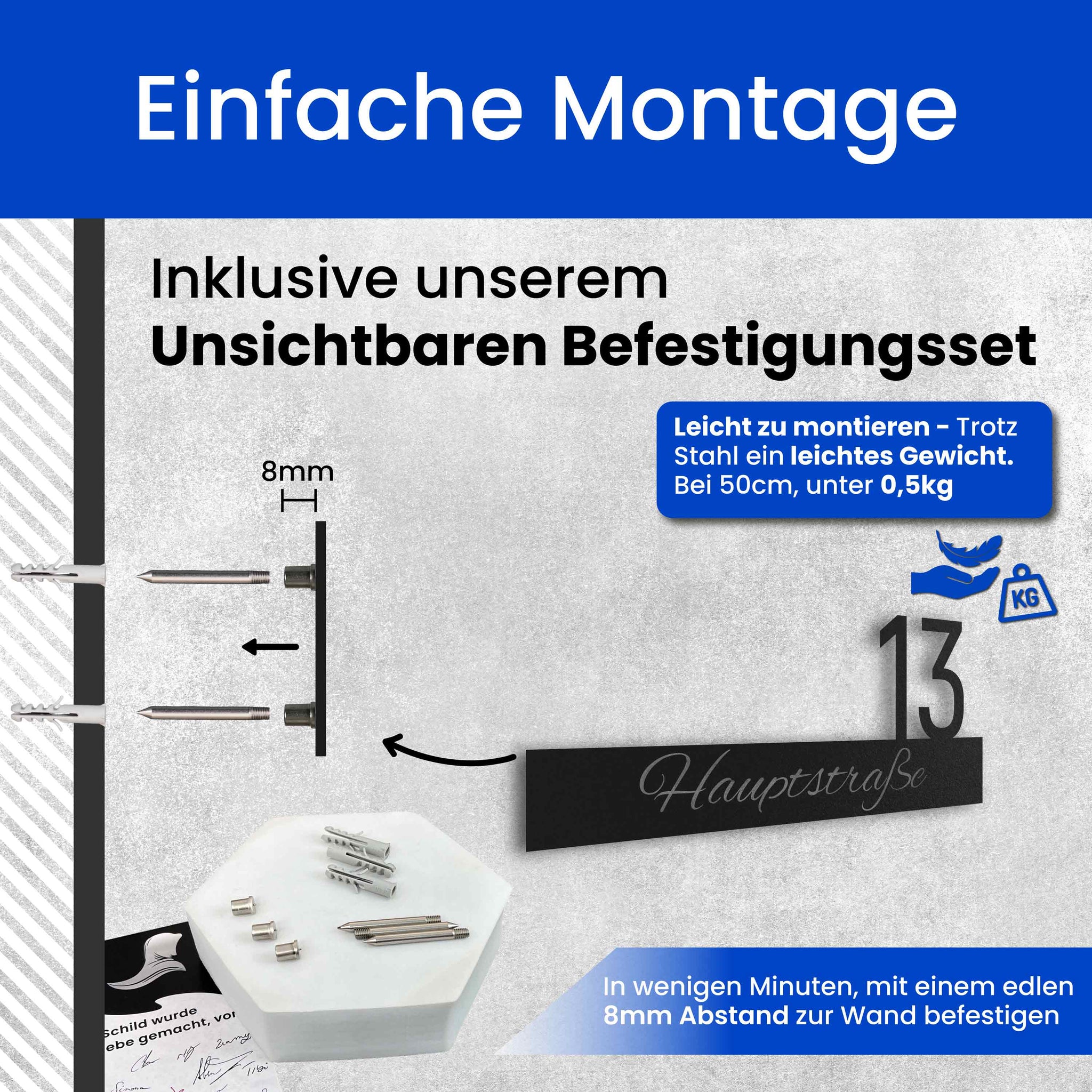 Geschwungener Name mit moderner Nummer
