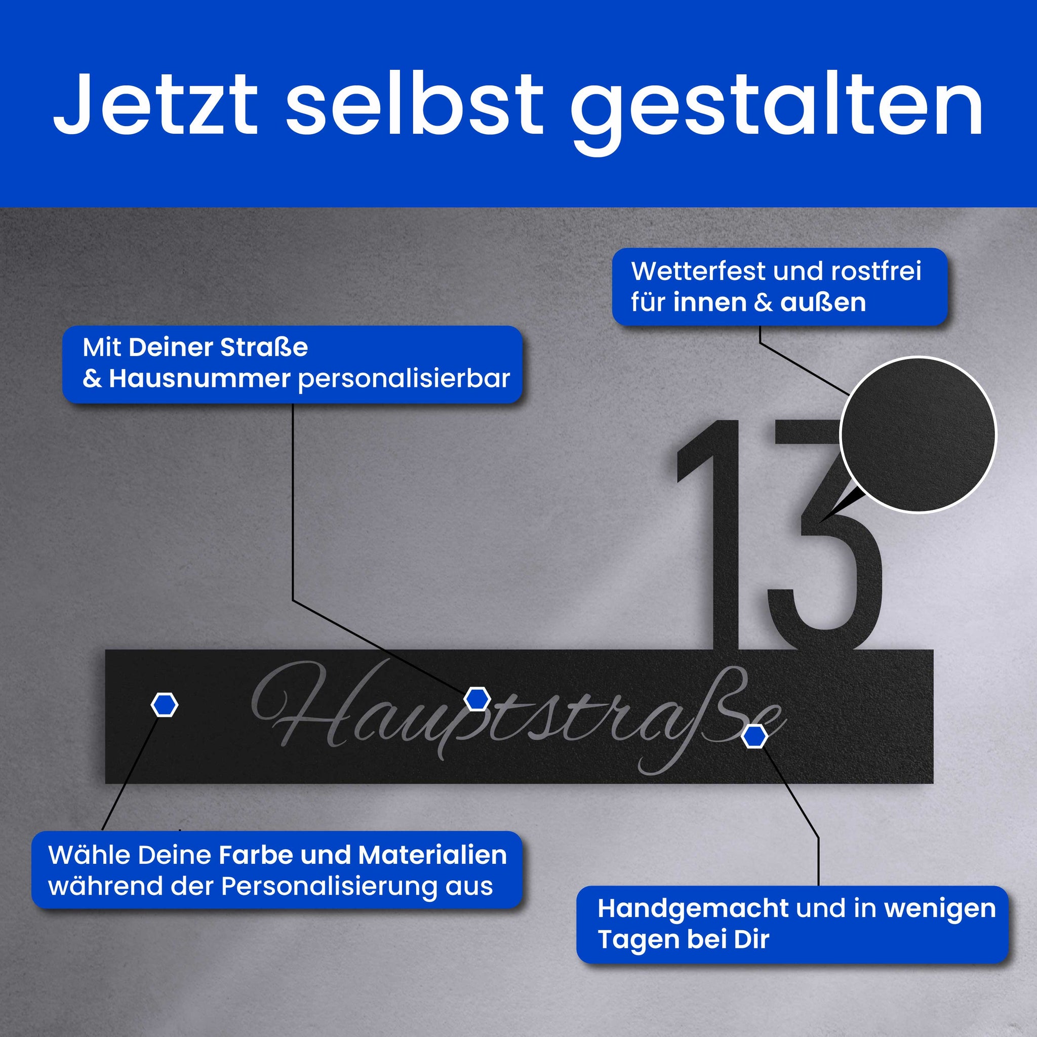 Geschwungener Name mit moderner Nummer