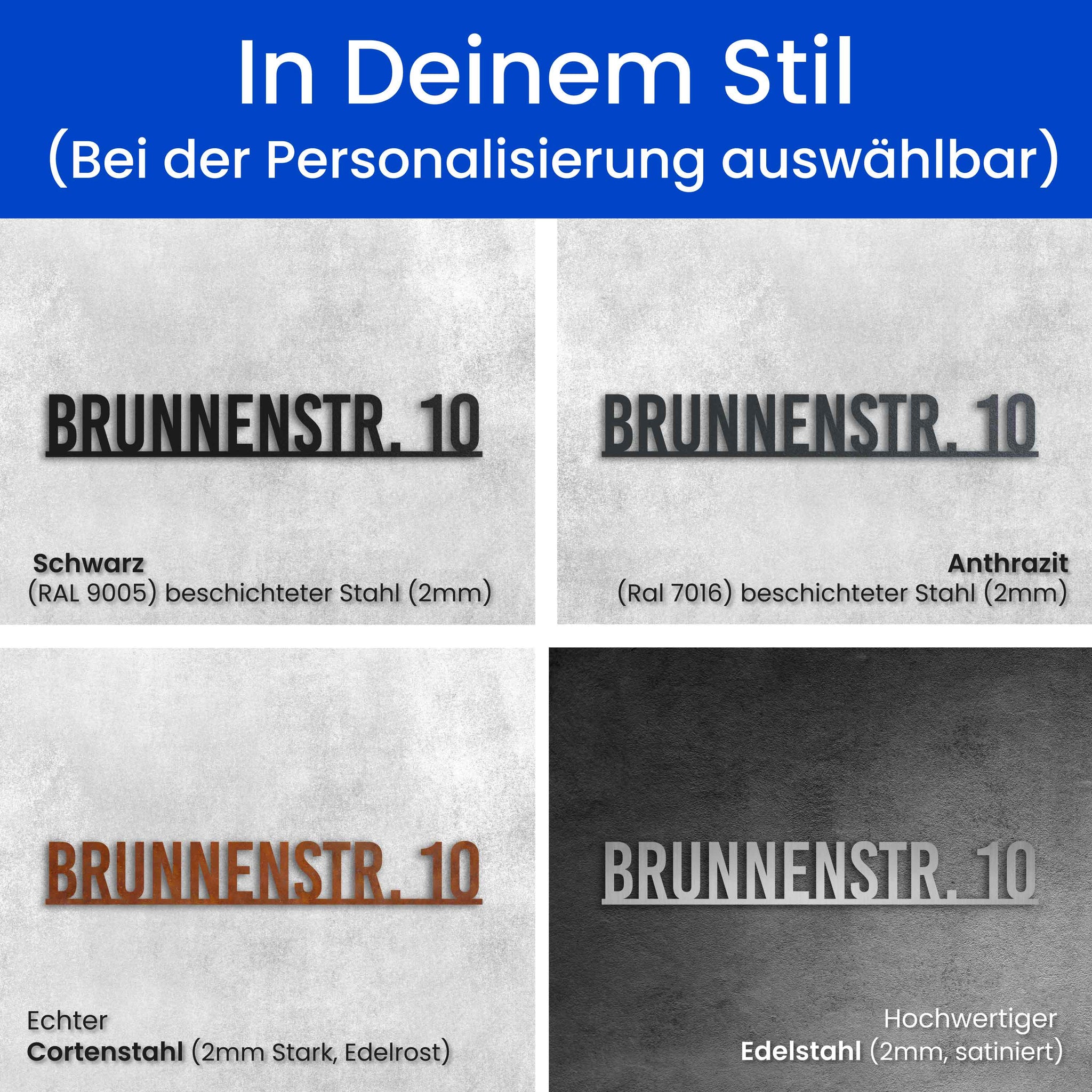 Straßenschild mit Hausnummer auf einer Linie