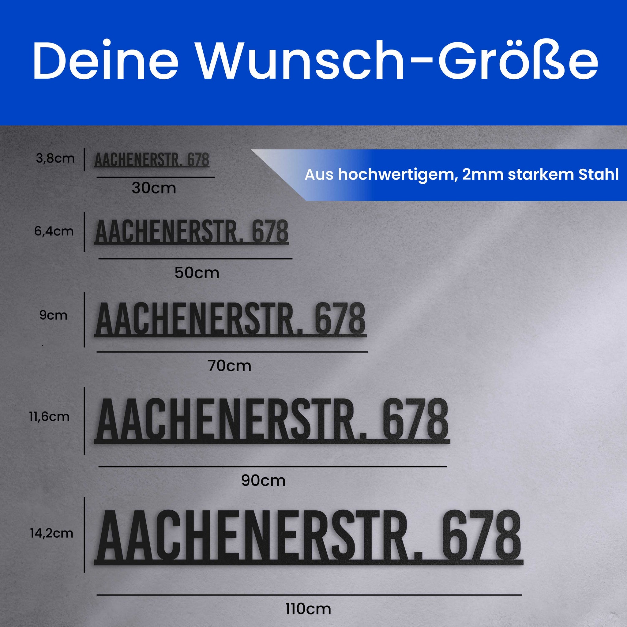 Straßenschild mit Hausnummer auf einer Linie
