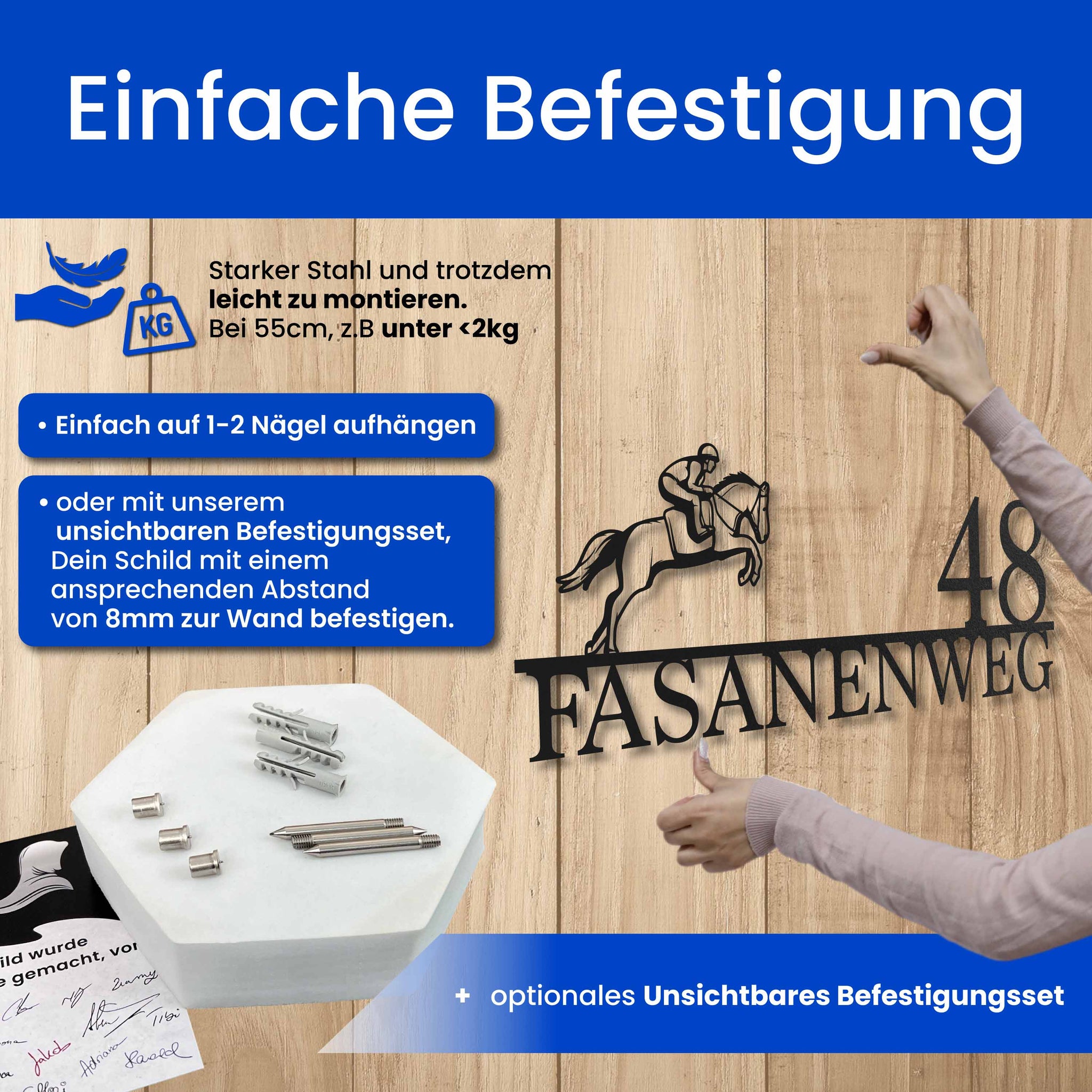 Straßenschild mit springendem Reiter